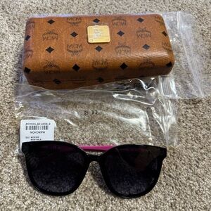 NEW MCM 66mm Simple Logo Modified Rectangle Sunglasses pink logo black